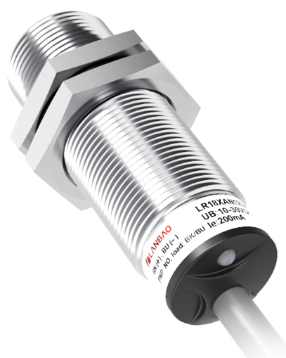 LANBAO LR18XBF05DPCP Индуктивный датчик 5 мм, цилиндрический, заподлицо, 10…30 DC, PNP, NC, никелиро