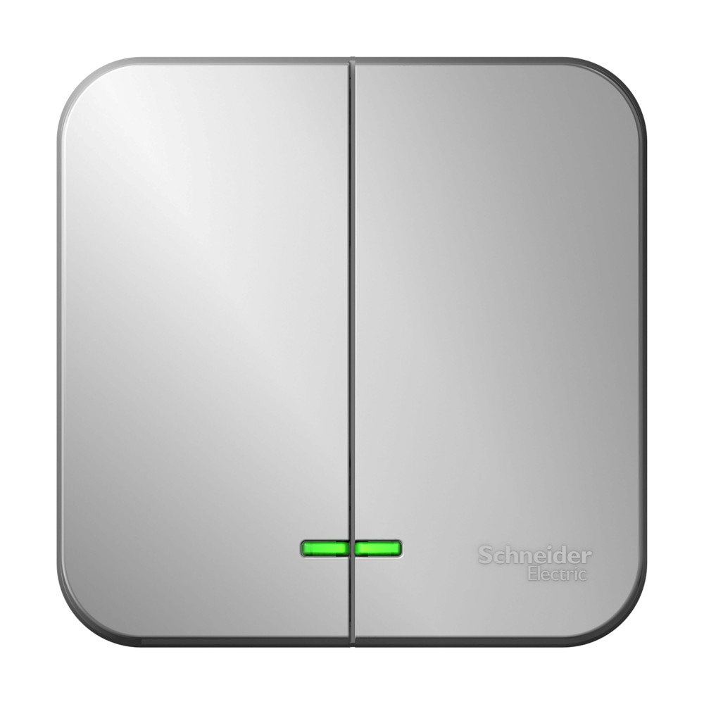 BLANCA О/У 2-клавишный ВЫКЛЮЧАТЕЛЬ (сх.5) с подсветкой, ИЗОЛ.ПЛ, 10А, 250В, АЛЮМИНИЙ