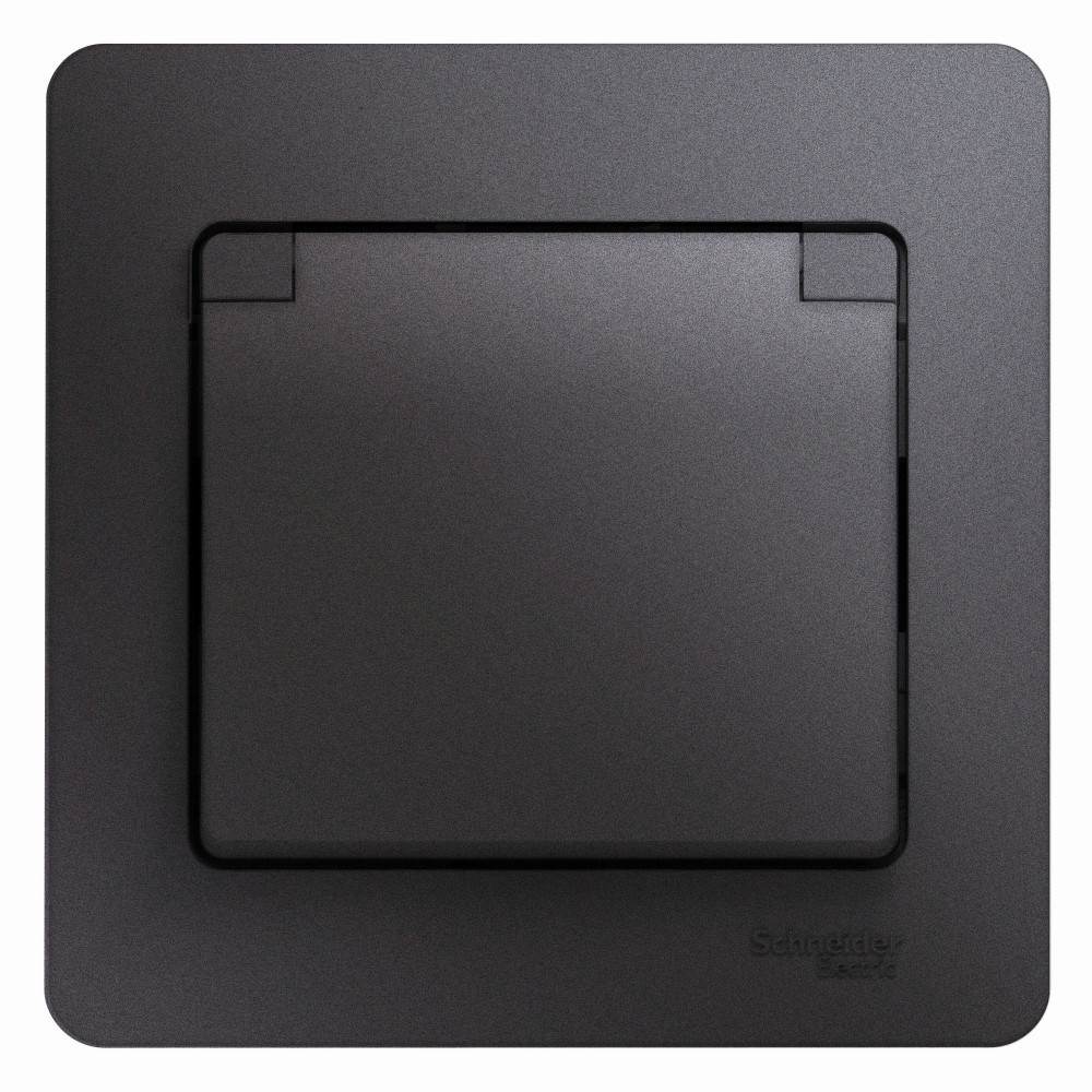 GLOSSA РОЗЕТКА с заземлением со шторками с крышкой, 16А, IP20, в сборе, ГРАФИТ