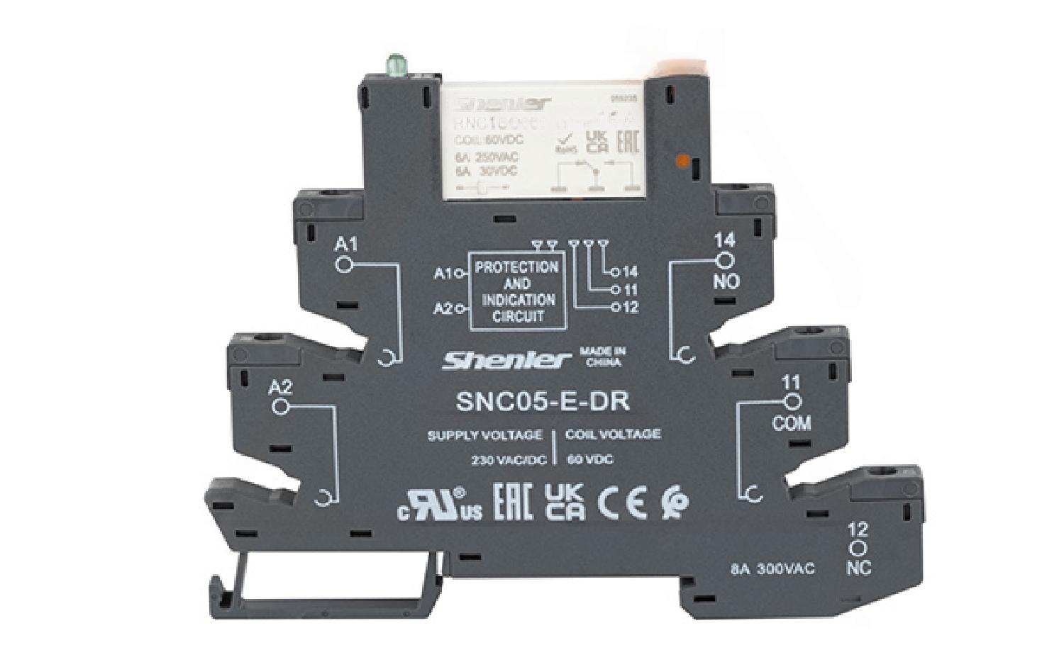 Реле интерфейсное RNC1CO060 с колодкой SNC05-E-DR, винтовой зажим, 1CO, 6A(250VAC), 230VAC/DC, RC фильтр, LED, W=6.2mm