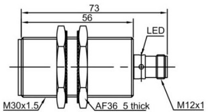 LANBAO LR30XCF22DNOY-E2 индуктивный датчик M30х73мм NPN NO Sn=22мм разъем М12