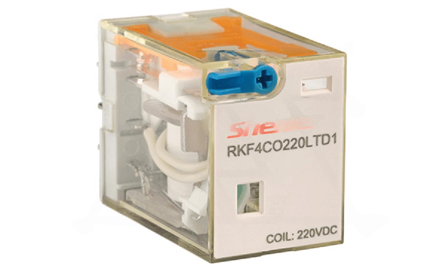 Реле RKF4CO220LTD1, 4CO, 6A(250VAC/30VDC), 220VDC, мех. индикация, тест-кнопка с блокировкой, диод +A1/-A2, LED