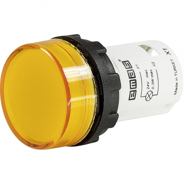 Сигнальная арматура моноблочная, плоская линза, жёлтый цвет, серия MB, 24В AC/DC, IP50 MBSD024S