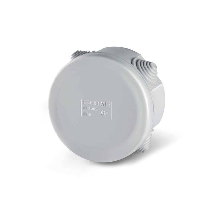 Коробка распред. круглая, d80x40mm, вводы 4x23mm(PG16), IK04, GW 650°C, IP55, серия SCABOX