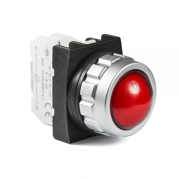 Арматура сигнальная красная со светодиодом 12-30 В перем. и пост. тока, серии H, 30мм