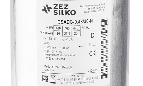 Конденсатор CSADG-0,48/30-N, трехфазный, 30kVAr(480VAC), 25kVAr(440VAC), MKP заполненный газом, клеммник S=25mm?, нормальный режим, IP20