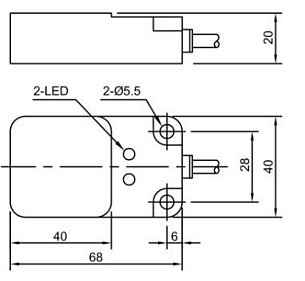 LANBAO LE68SF22DPOY Индуктивный датчик 22 мм, прямоугольный, заподлицо, 10…30 DC, PNP, NO, PBT, кабель PVC 2 м, IP67
