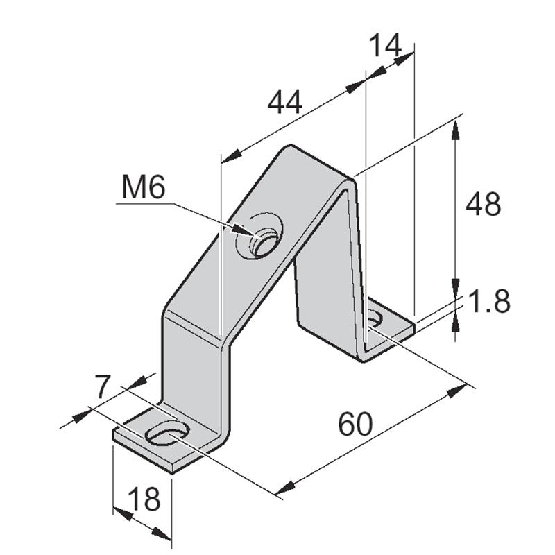 Суппорт угловой для DIN-рейки, 45 гр., 60x48x1,8mm, M6, сталь хол. оцинк.