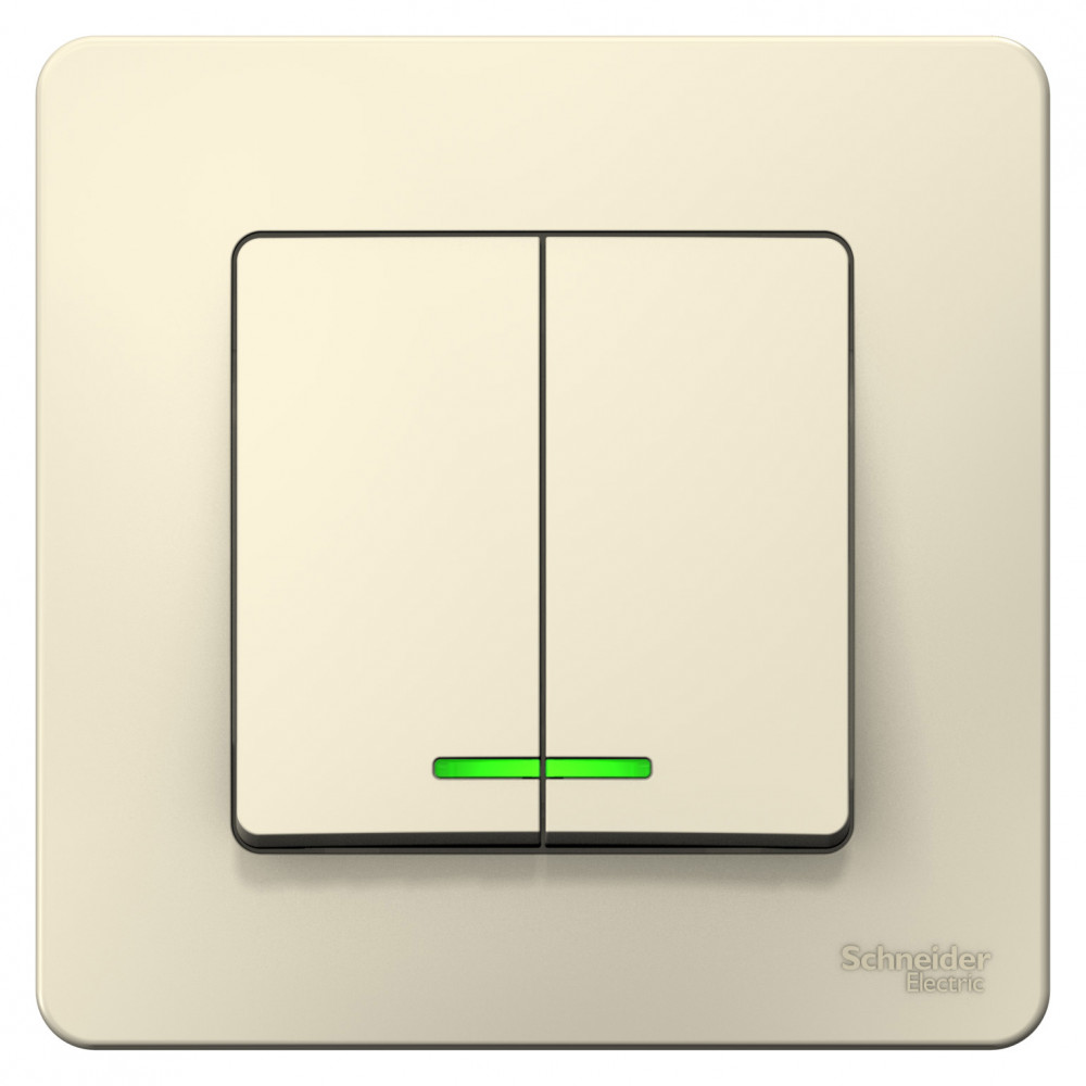 BLANCA С/У 2-клавишный ВЫКЛЮЧАТЕЛЬ (сх.5) с подсветкой, 10А, 250В, МОЛОЧНЫЙ