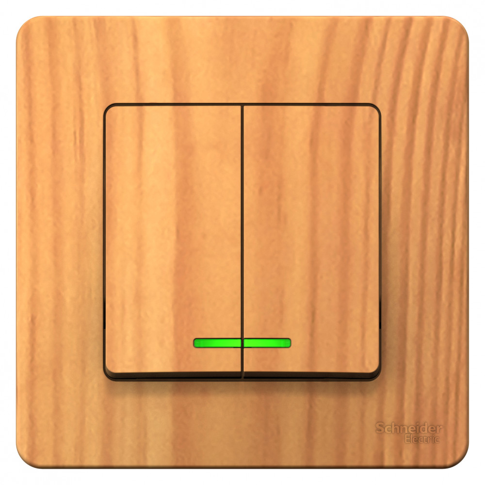 BLANCA С/У 2-клавишный ВЫКЛЮЧАТЕЛЬ (сх.5) с подсветкой, 10А, 250В, ЯСЕНЬ