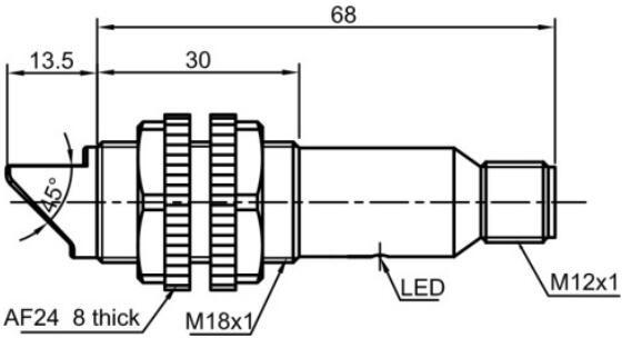 LANBAO PR18GS-DM3DNR-E2 Рефлекторный датчик 3 м, инфракрасный светодиод, NPN, NO+NC, 10…30 DC, PBT,