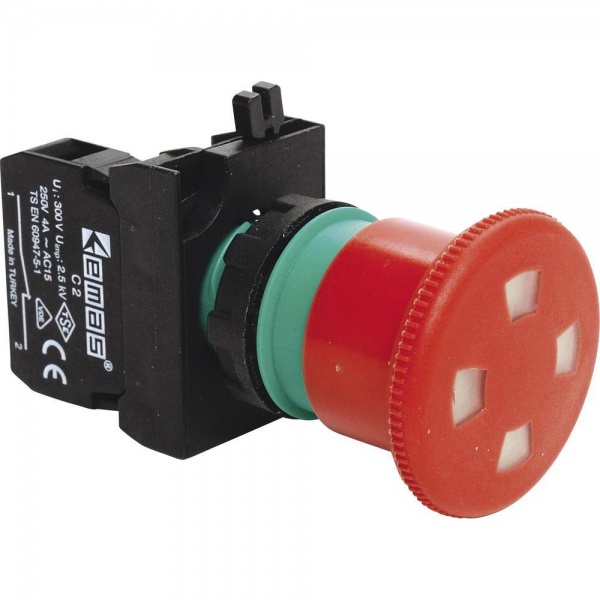 Кнопка аварийная "Грибок" 40мм (1НЗ), возврат поворотом, с окошком, серия CP (250В AC, 4А), IP65 CP200EP