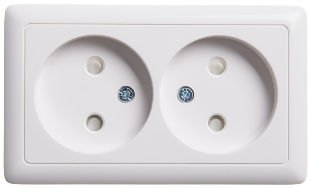 ХИТ О/У РОЗЕТКА двойная без заземления со шторками, 16А, БЕЛЫЙ