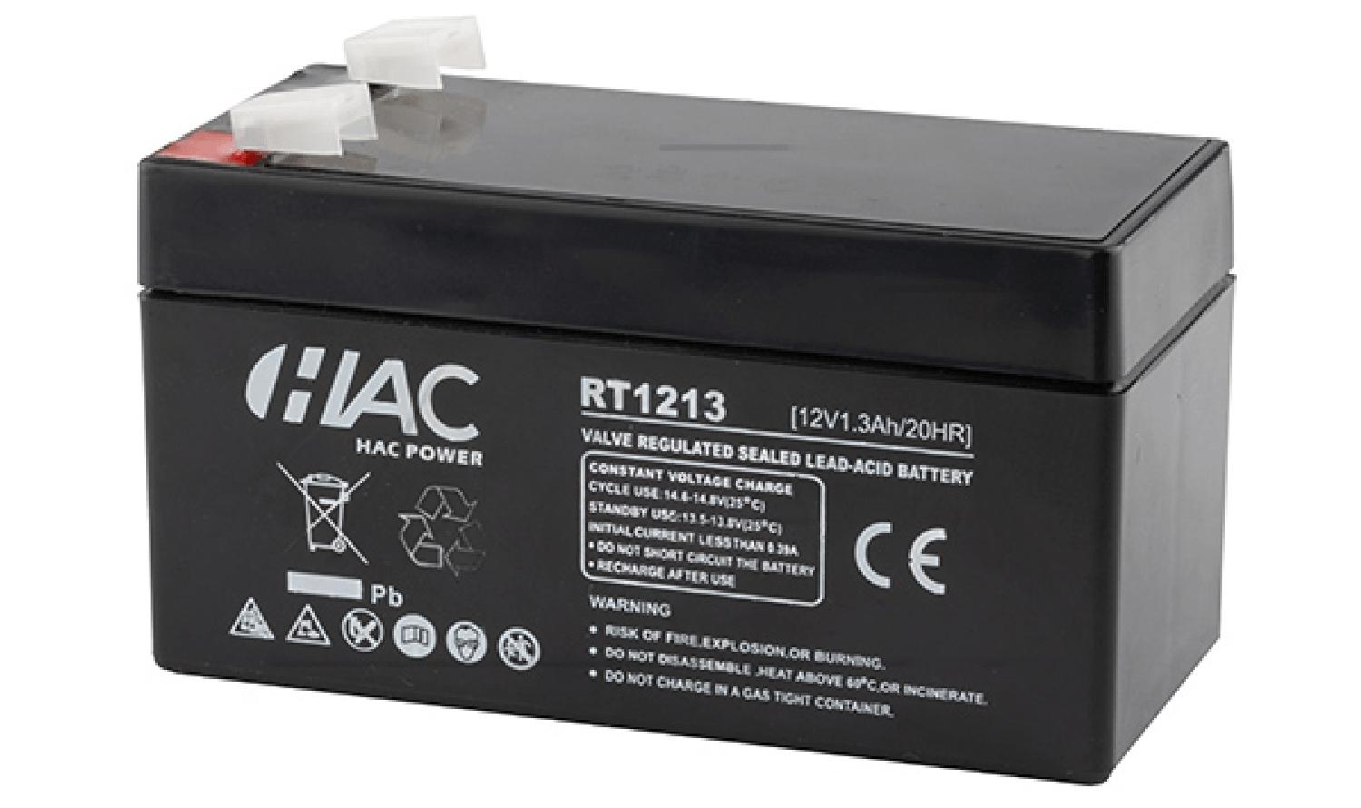 Батарея аккумуляторная HAC RT1213, F1, 12V/1.3Ah, 98х43.5х53(59) ДхШхВ, 0.52 кг, 6-8 лет