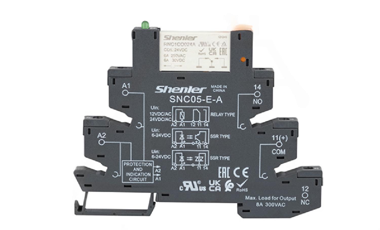 Реле интерфейсное RNC1CO024A с колодкой SNC05-E-A, винтовой зажим, 1CO, 6A(250VAC), 24VAC/DC, AgSnO2/Au, LED, W=6.2mm