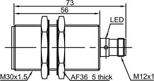 LANBAO LR30XCF10DPOQ-E2 индуктивный датчик M30х73мм,цельнометаллический,PNP, NO, Sn=10мм, разъем M12