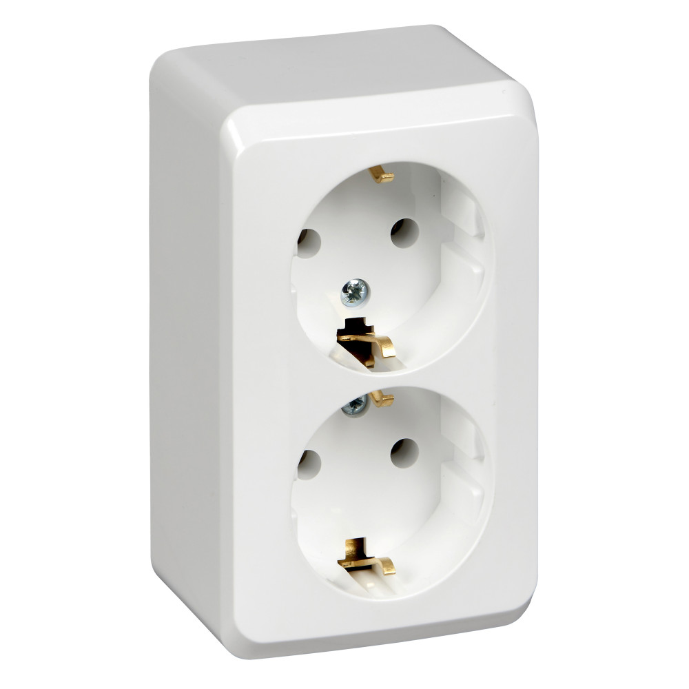 ЭТЮД О/У РОЗЕТКА двойная с заземлением без шторок, 16А, 250B, БЕЛЫЙ