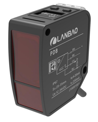 LANBAO PDB-CC10DGR Лазерный датчик расстояния 30…100 мм, красный лазер (650 нм), 1 мм*3 мм@100 мм