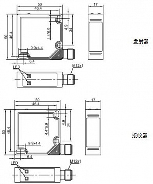 LANBAO PTF-TM20DPR-E2 Оптический барьерный датчик. Приемник, 20 м, PNP, NO/NC, разъем М12