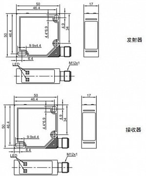 LANBAO PTF-TM20DPR-E2 Оптический барьерный датчик. Приемник, 20 м, PNP, NO/NC, разъем М12