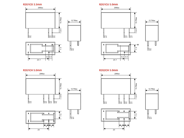 Реле R2G1CH005, 1CO, 16A(250VAC/30VDC), 5VDC,  растр. 5mm, IP50