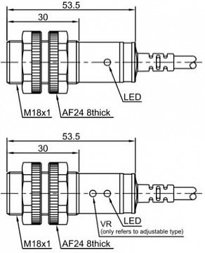 LANBAO PR18S-BC10ATO оптический датчик M18 NO Sn=100мм (D-тип), кабель 2м