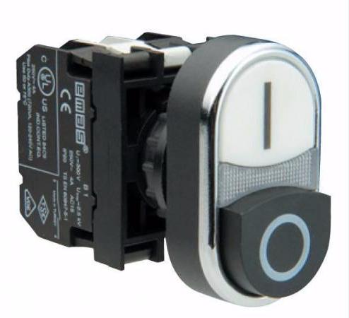 Кнопка сдвоенная выступающая (1НО+1НЗ), чёрный + белый цвет, серия B (250В AC, 4А), IP50 B102K21HB