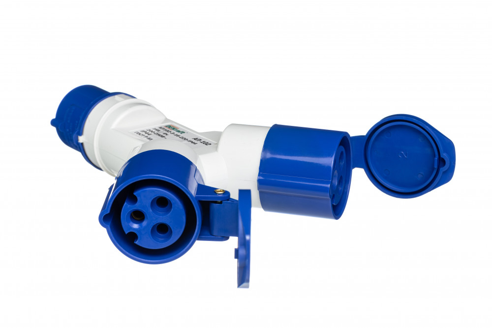 Адаптер двухлучевой 1012 2Р+РЕ 16А 250В IP44 АП-102