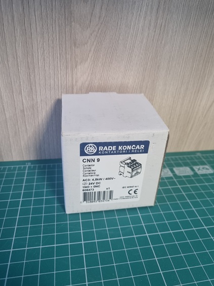 Контактор CNN 9 10, 3P, 9A/(25A по AC-1), 4.5kW(400VAC), 1NO, Uk=24VDC, Iвтяг=5,1А, Iудерж=0,12А