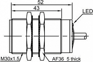 LANBAO LR30XBF10DNOW1 индуктивный датчик M30х53мм NPN NO Sn=10мм кабель 2м
