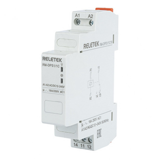 Реле промежуточное модульное  RM-DPS1/1C16-UNI, 1CO, 16A(250VAC/24VDC), 24_240VAC/DC, LED, 1M