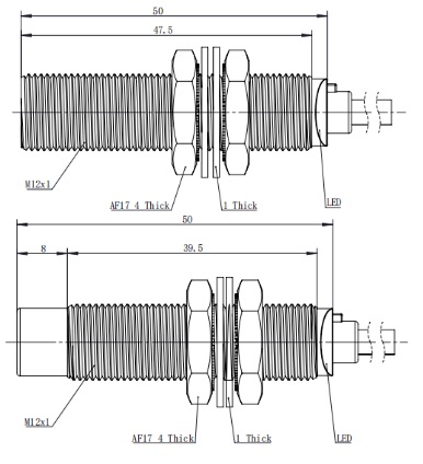 LANBAO LR12EBN08DPCY Индуктивный датчик 8 мм, цилиндрический, незаподлицо, High protection, 10…30 DC