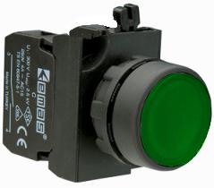 Кнопка (1НО+1НЗ), зелёный цвет, серия CP (250В AC, 4А), IP65 CP102DY