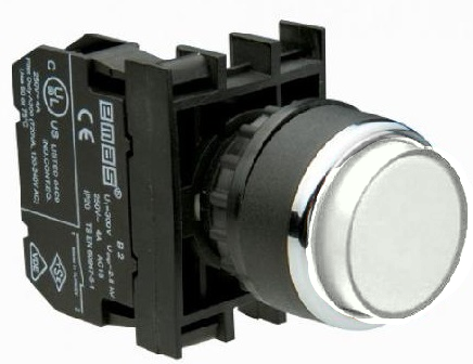 Кнопка выступающая (1НО), белый цвет, серия B (250В AC, 4А), IP50