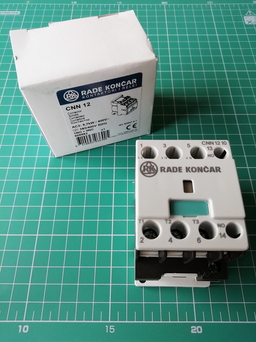 Контактор CNN 12 10 380/400V 50Hz, 3P, 12A/(25A по AC-1), 5.7kW(400VAC), 380/400VAC, 1NO