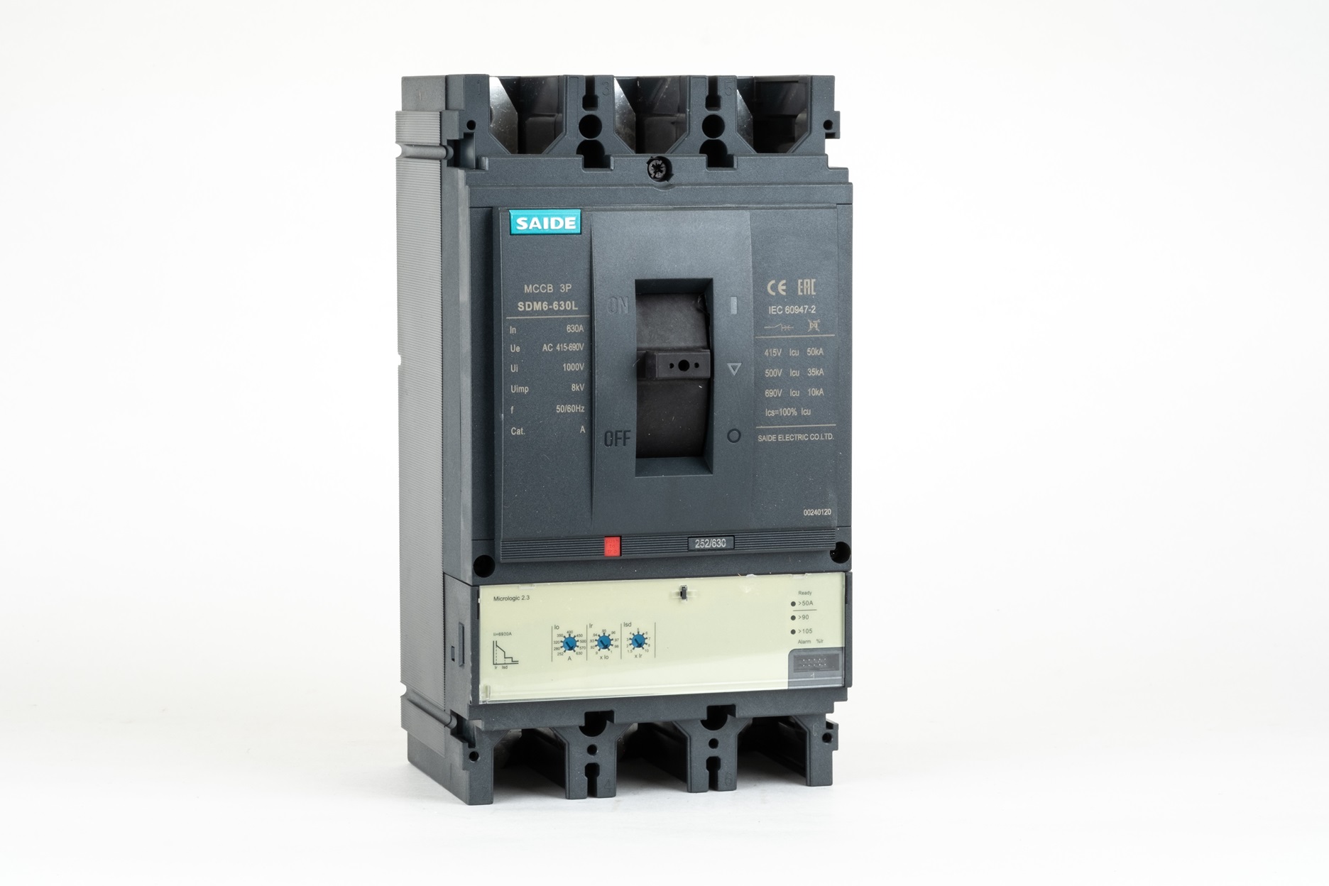 Авт. выключатель SDM6-630L 3P, In=630A, ML2.3, Ir=0.4_1In, Ii=6930A, Isd=1.5_10Ir Icu/Ics=50kA/400V