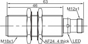 LANBAO LR18XBF08DPCY-E2 индуктивный датчик M18x63мм PNP NC Sn=8мм разъем M12