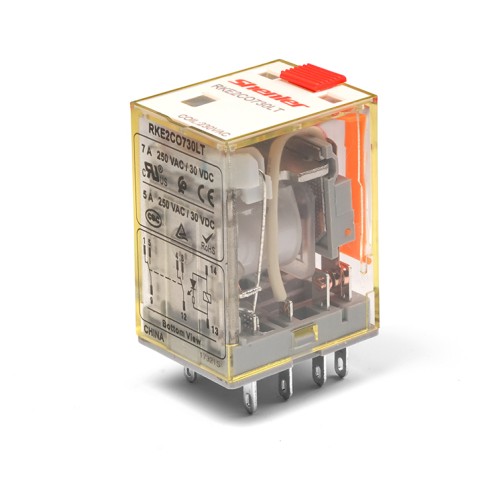 Реле RKE4CO024LT, 4CO, 5A(250VAC/30VDC), 24VDC, мех. индикация, тест-кнопка с блокировкой, LED