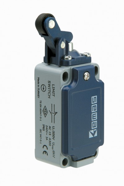 Концевой выключатель, привод однонаправленный пластиковый ролик 14мм с угловым действием (1НЗ+1НО, мгновенное сраб.), серия L52, металлический корпус (240В AC, 3А), IP65