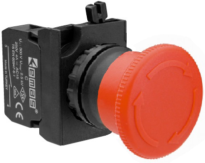 Кнопка "Грибок" 40мм (1НЗ), без фиксации, красный цвет, серия CP (250В AC, 4А), IP65 CP200MK