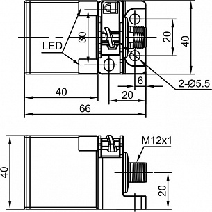 LANBAO LE40SZSN20DPO-E2 индуктивный датчик 40х40х66мм PNP NO, 20мм, разъем M12