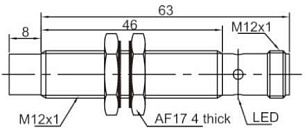 LANBAO LR12XBN08DNRY-E2 индуктивный датчик M12x3мм NPN NO/NC Sn=8мм Разъем М12