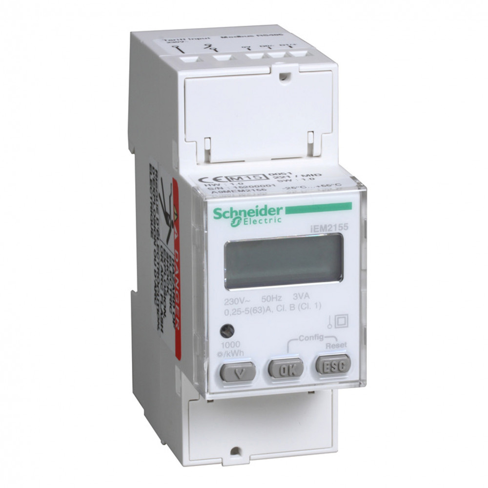 Счетчик iEM2155, 1-ф, 63A, 2 тарифа, RS-485 MID