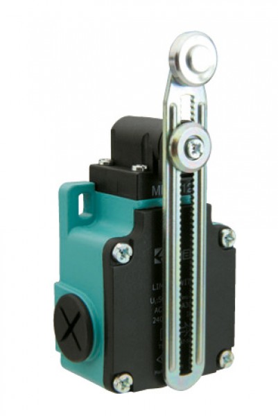 Концевой выключатель, привод реверсивный металлический ролик 18мм с угловым действием, регулируемый (1НЗ+1НО, мгновенное сраб.), серия L2, алюминиевый корпус (240В AC, 3А), IP65 L2K13MEM123