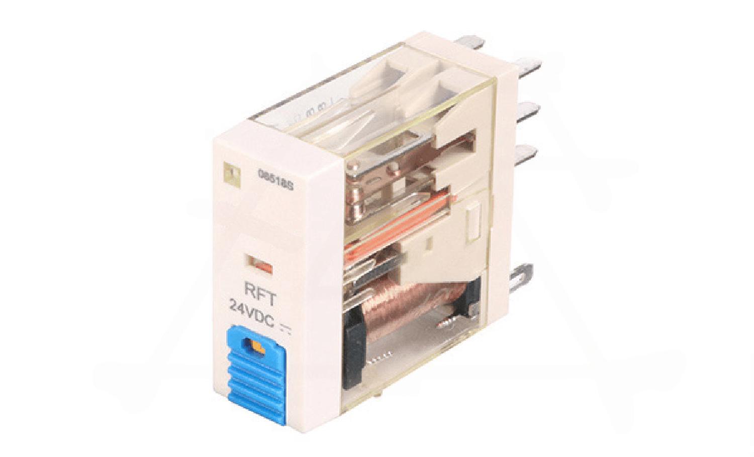 Реле RFT2CO024LT, 2CO, 8A(250VAC/30VDC), 24VDC, мех. индикация, тест-кнопка с блокировкой, LED