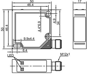 LANBAO PTF-DM3DPR-E2 оптический датчик 50x50x17мм 10-30DC PNP NO+NC Sn=3м разъём М12 (R-тип)