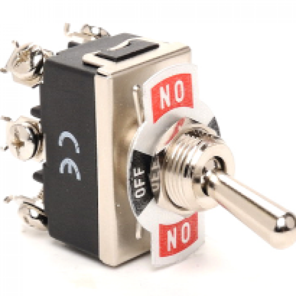 Тумблер (2НО+2НО), винтовое подключение, маркировка ON-OFF-ON, металл (250В AC, 16А) MA123