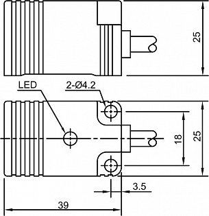 LANBAO LE25SN10DLO Индуктивный датчик 2-х проводный DC NO Sn=10 мм Кабель 2м