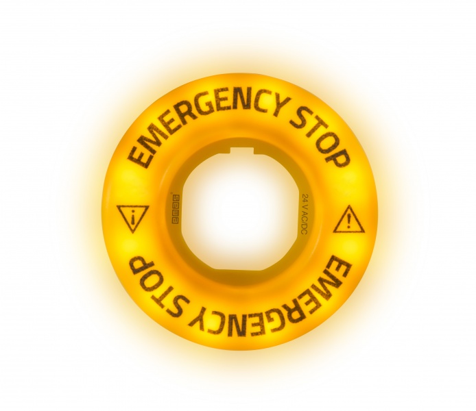 Табличка ?60мм, с маркировкой "EMERGENCY-EMERGENCY", со светодиодной подсветкой 24В AC/DC, мигающий свет, пластик