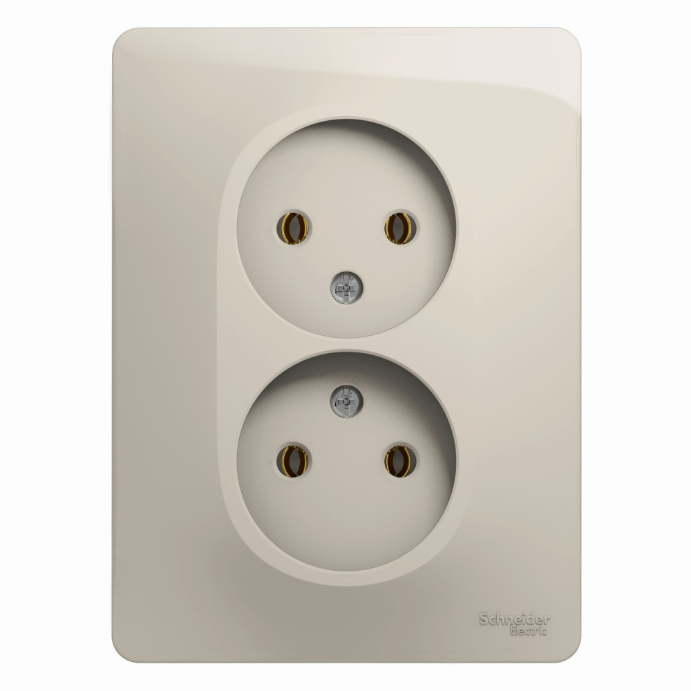 GLOSSA РОЗЕТКА двойная без заземления, 16А, в сборе, МОЛОЧНЫЙ